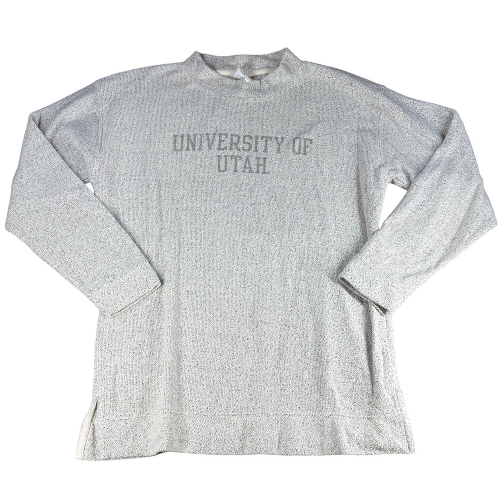 League University of Utah Mock Neck Sweatshirt Side Slit Gray Large Cotton Women